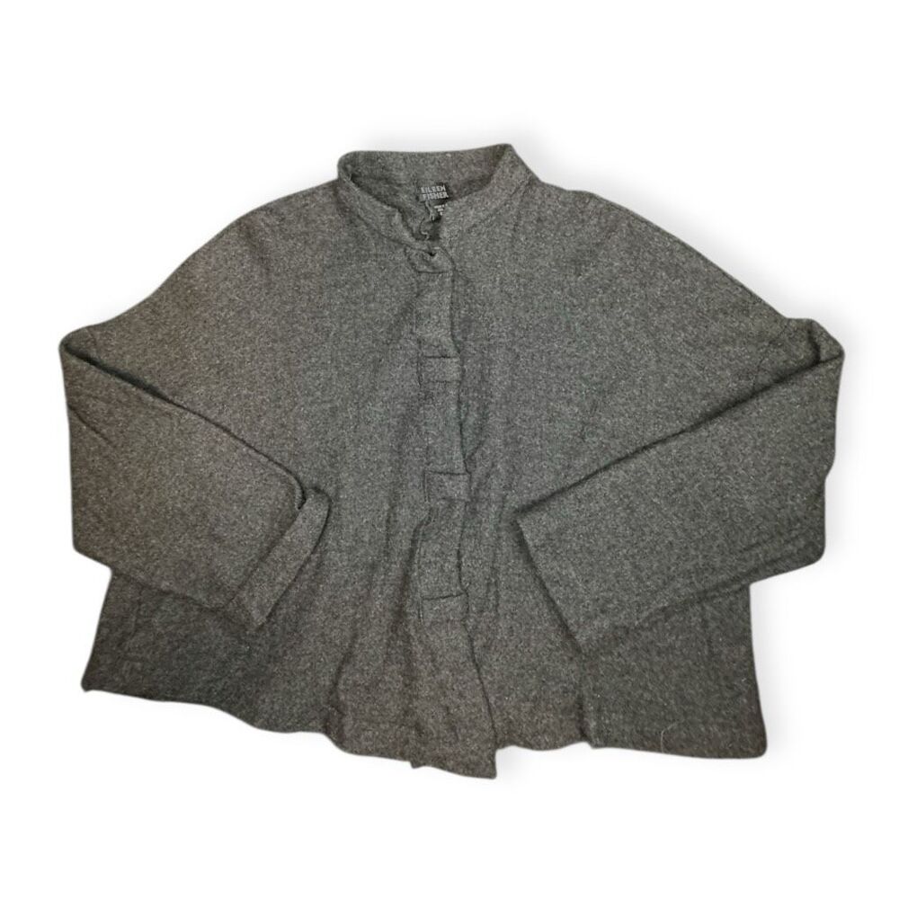 EILEEN FISHER Women’s Charcoal Gray Wool Mandarin Collar Button Jacket Size Medi